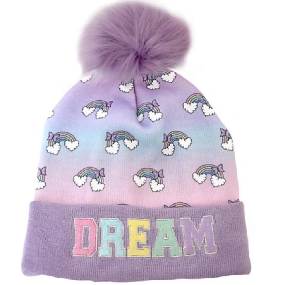 OMG Accessories Rainbow Dream Pom Pom Beanie